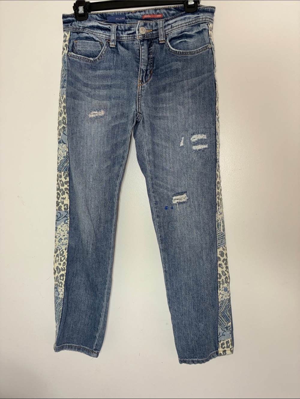 Pilcro by Anthropologie 24P Petite Side Panel Distressed Jeans Light Wash